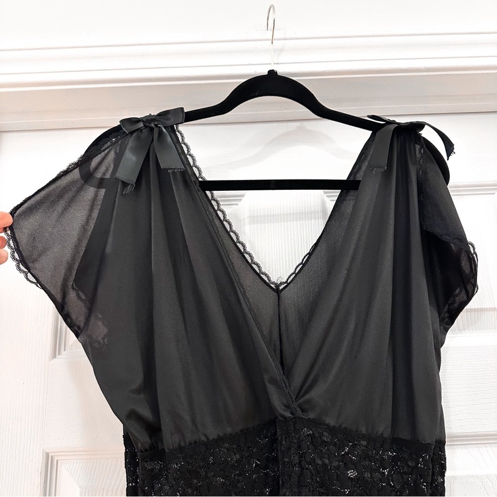 Vintage black lace teddy Romper lingerie black negligee one piece sz Medium - Picture 7 of 9